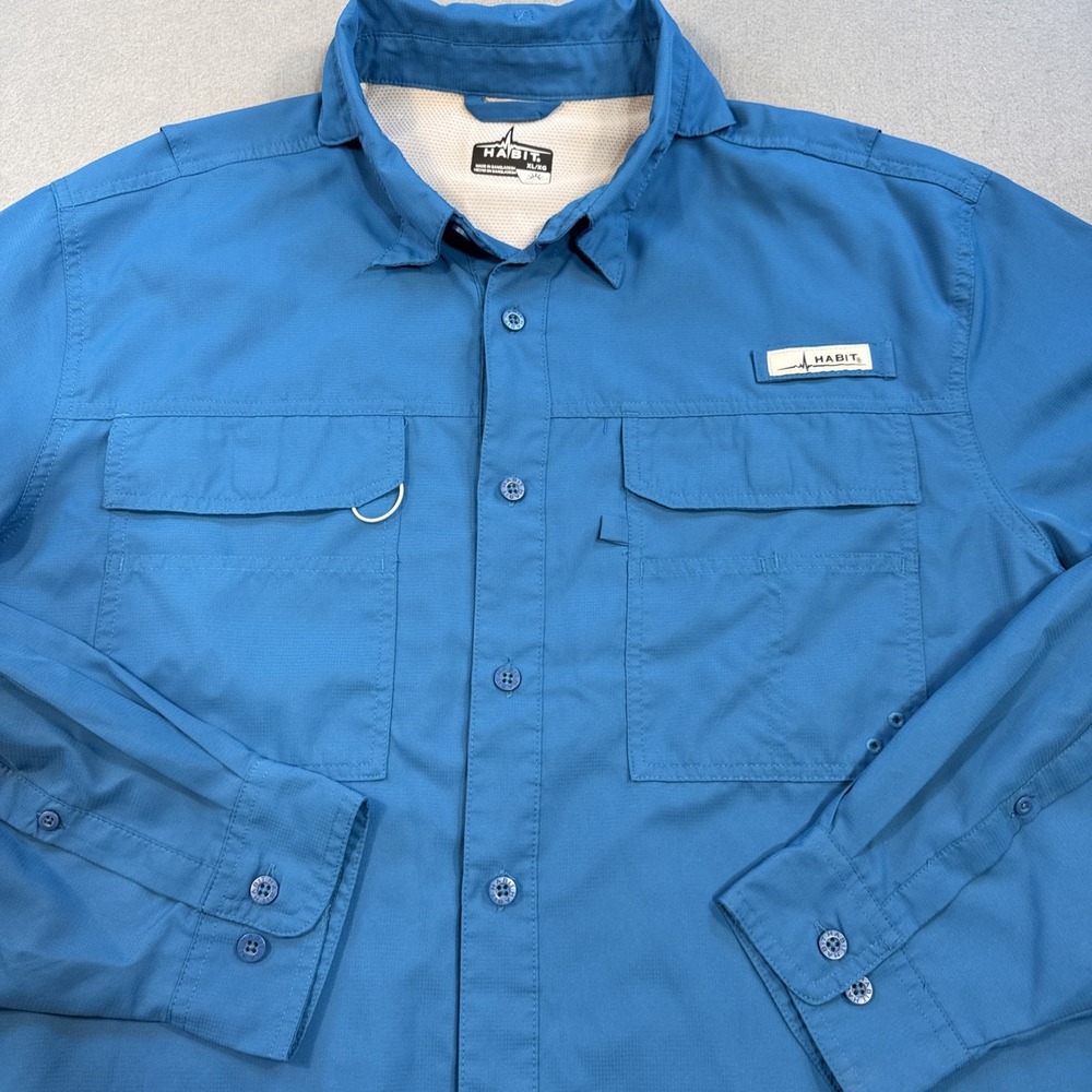Habitat Shirt Mens XL  Fishing BLUE  Vented Outdoor Long Sleeve UPF 30+ - Picture 2 of 7